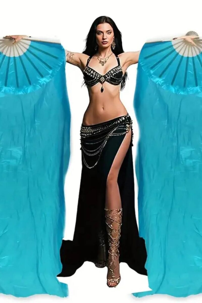 2 pcs Dance fan silk veil and bamboo